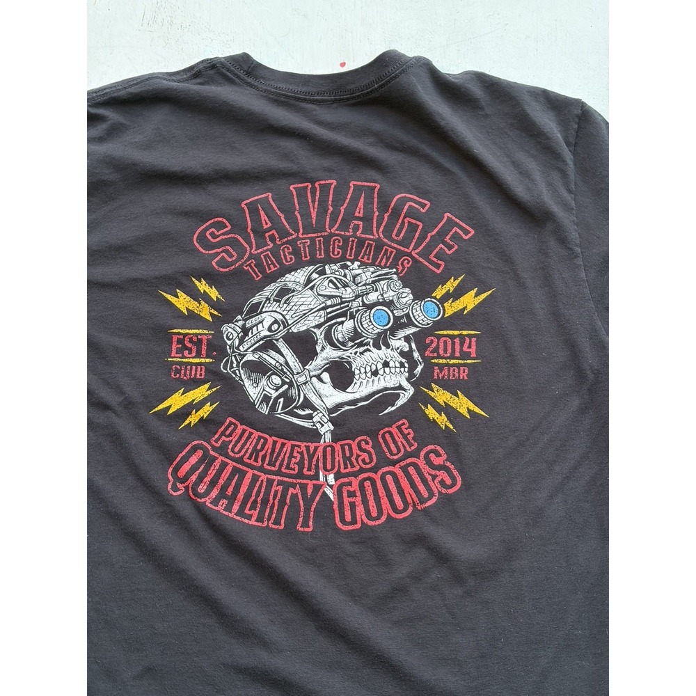Men's Savage Tacticians T-Shirt Black Logo M Stretch Range 2A Military USA 1A